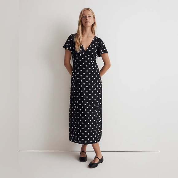 Madewell Black and White Polka Dot Midi Dress - Picture 1 of 11